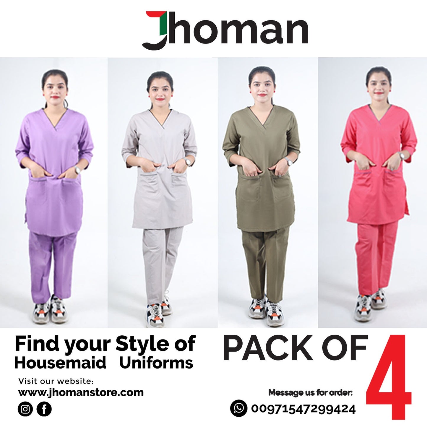 HOUSEMAID SCRUB SUITS (BUNDLE OF 4 SUITS)